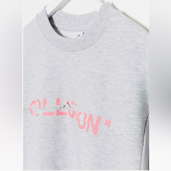 Collusion Spliced Logo Cropped Sweatshirt - Grey - 4 - Picture 4 of 9